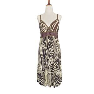 Y2k Hu Fei Zebra Print Mesh Overlay Midi Dress - Size Medium